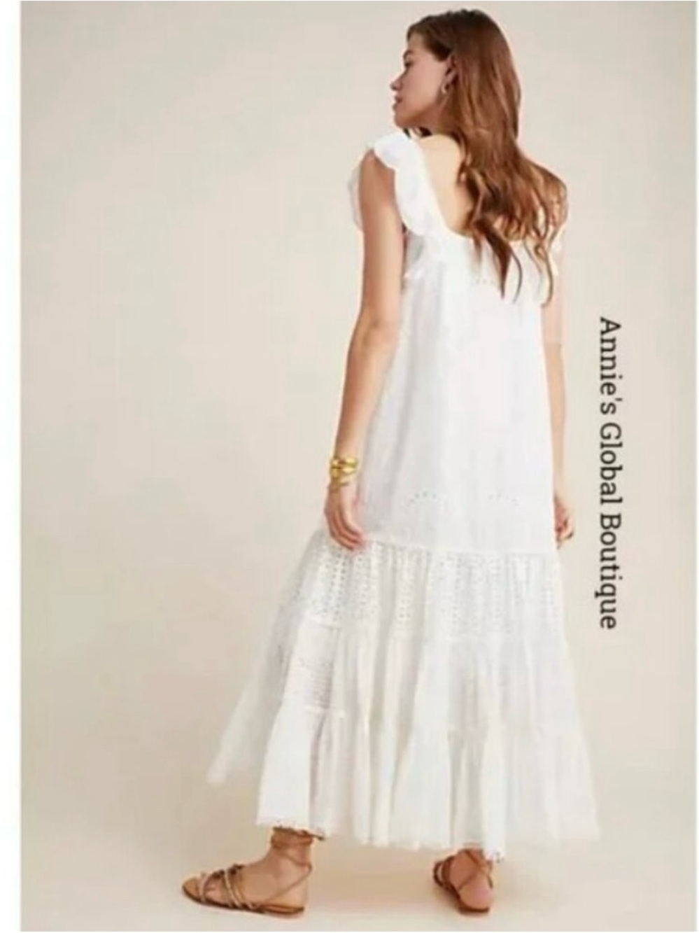 Anthropologie eyelet maxi dress Payal Jain in ivory bohemian cottagecore dress